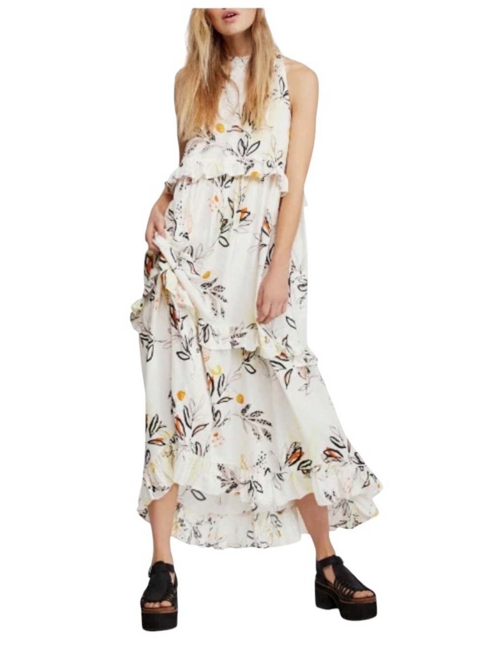 Free People Anita Floral Ruffle Maxi Dress